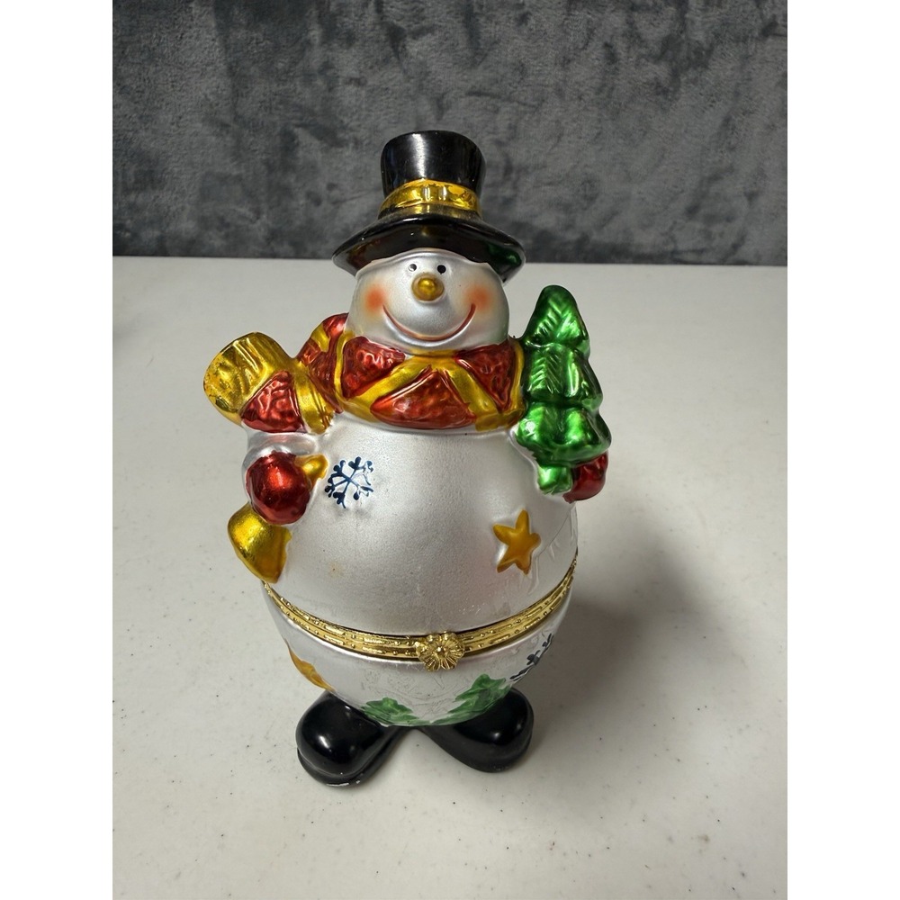 Christopher Radko Chills Wills Ceramic Hinged Snowman Candy Dish Trinket Box